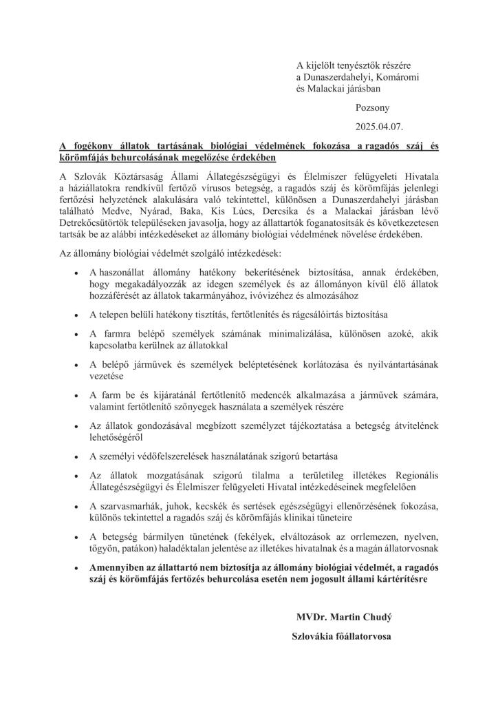 Óvintézkedés ragadós száj-és körömfájás - a&nbsp;biológiai biztonság növelése!